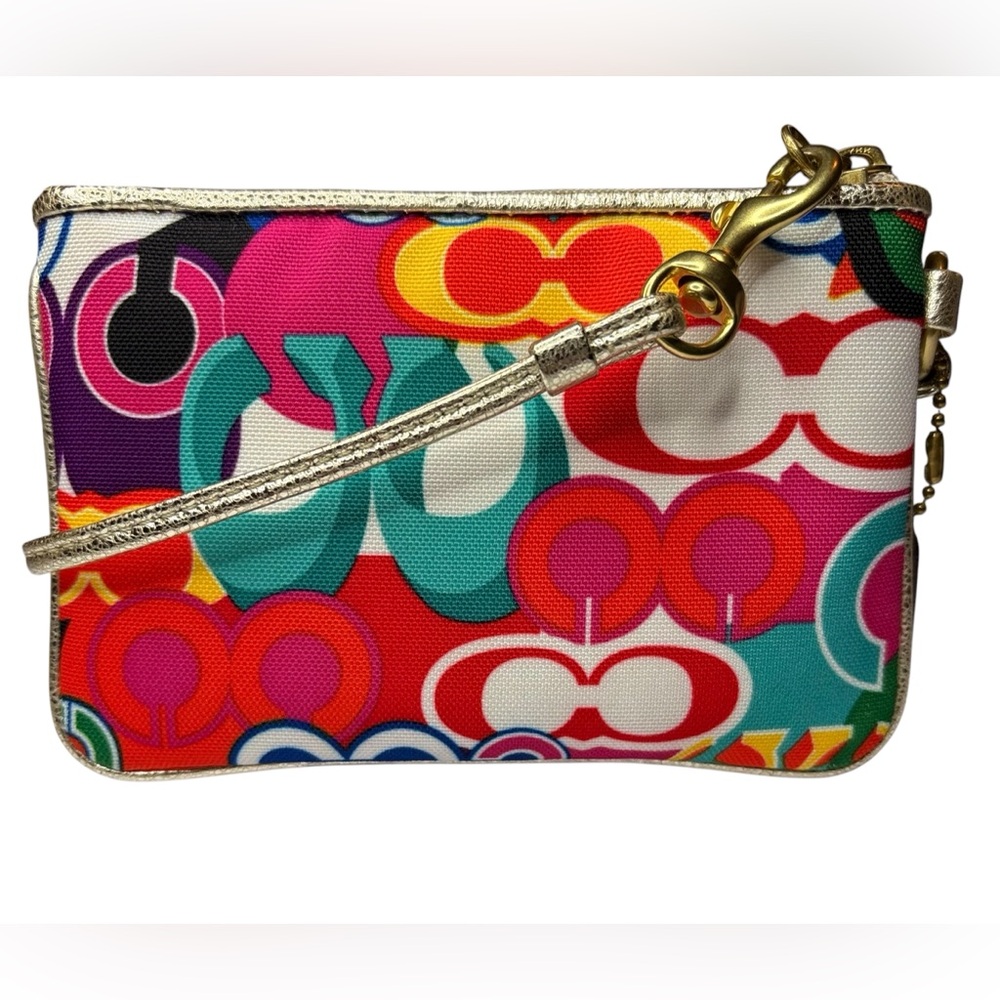 Coach Poppy Pop C Graffiti Multicolor Wristlet Metallic Gold Y2K - Picture 3 of 12